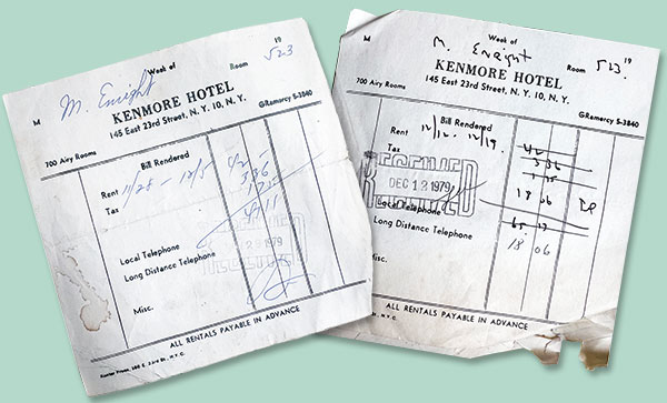 Kenmore Hotel receipts