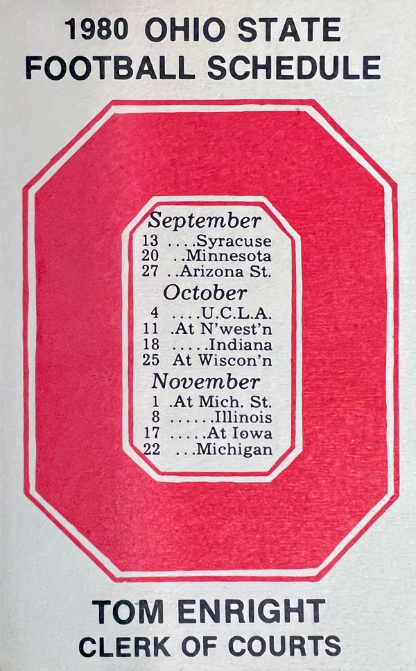 Tom Enright 1980 OSU football schedule