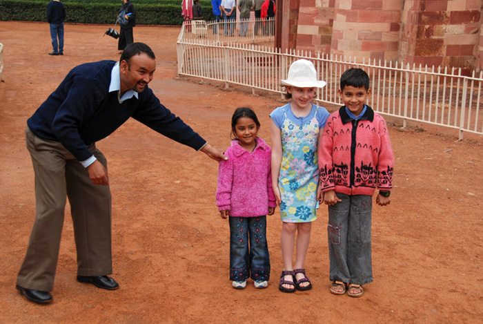 Our little celebrity at the Qutb Minar