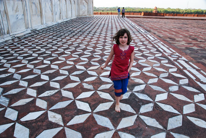 Running barefoot at the Taj Mahal