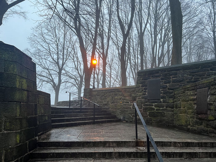 Fort Tryon Park in January rain