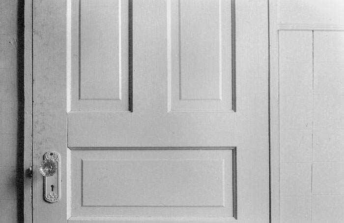 Bathroom door, student housing